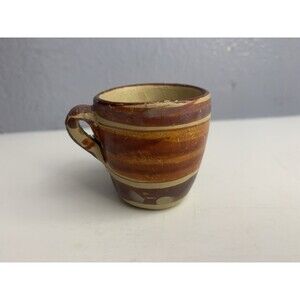 Pottery Mexico Orange with Red 2-Inch Mini Mug Cup Kitchen Decoration